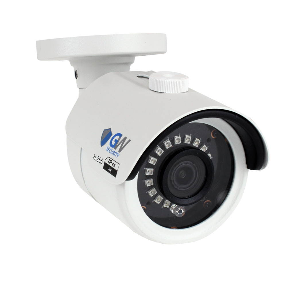 GW8537IP 8 Megapixel 4K (3840x2160) 3.6mm Outdoor/Indoor Weatherproof H.265 Bullet PoE IP Camera, 18pcs SMD LED, 98FT IR Night Vision