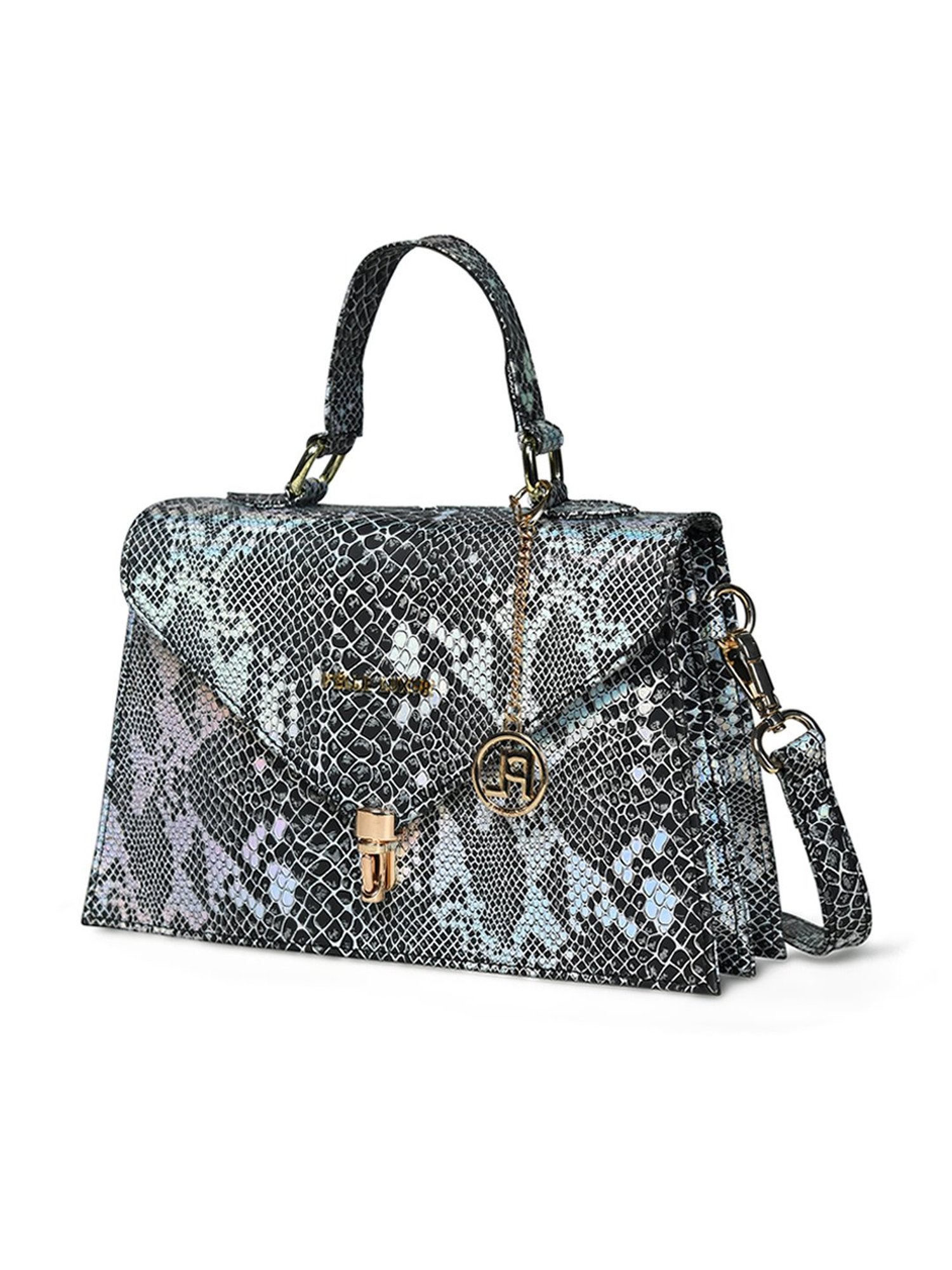 PELLE LUXUR Silver & Black Animal Effect Medium Satchel
