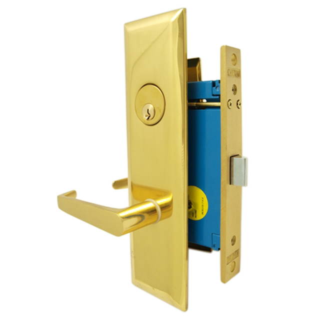 Maxtech (Like Marks Metro 116DW/3-X) Polished Brass Wide Face Plate Left Hand Heavy Duty Mortise Lock Lever Always Locked Storeroom Latch Only 2-1/2" Lock Set, Screwless Lever Thru Bolted Lockset