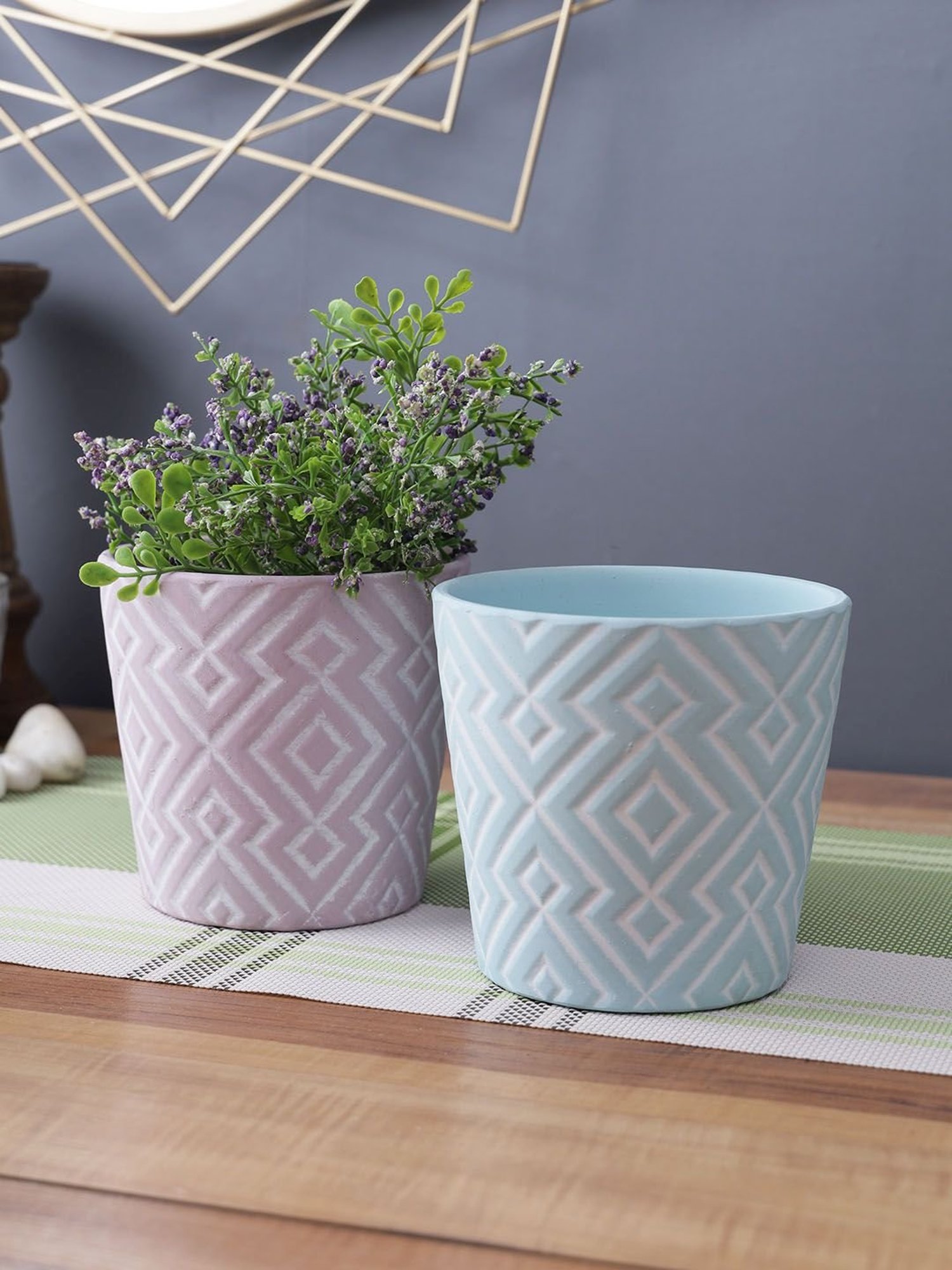 TAYHAA Blue & Pink Ceramic Planter - Set of 2