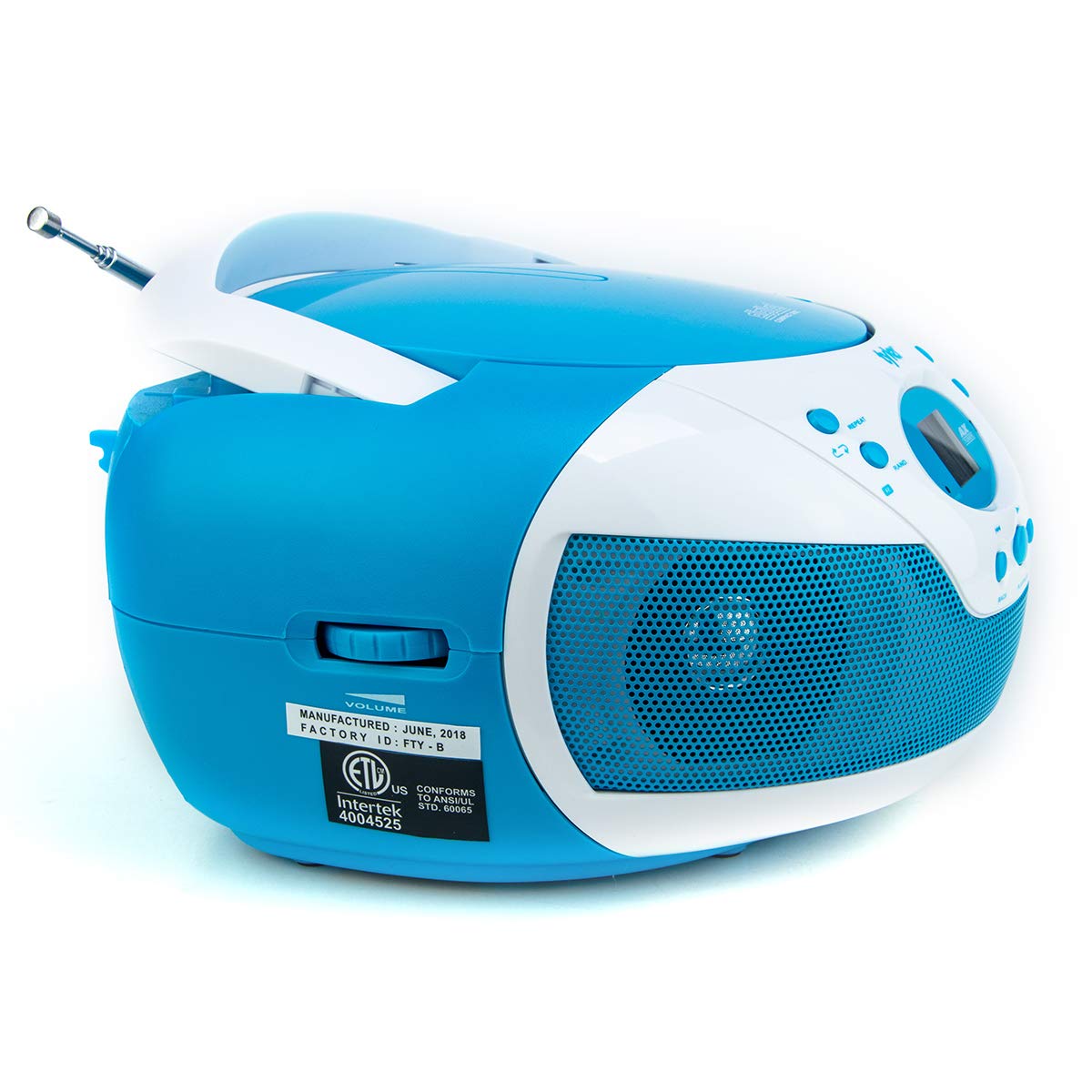 Tyler Portable Neon Blue Stereo CD Player with AM/FM Radio and Aux & Headphone Jack Line-In (TAU105-NBL)