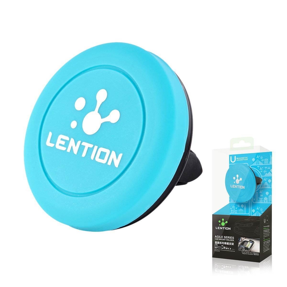 LENTION Air Vent Phone Support,Magnetic Mobile Stand 360&deg; Rotating Phone Holder Car Mount for iPhone, iPod, Smart Phone, PSP, GPS - Blue
