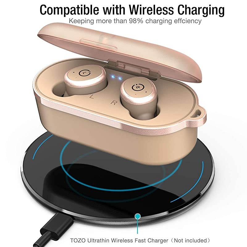 T10 Bluetooth 5.0 Wireless Earbuds with Wireless Charging Case IPX8 Waterproof TWS Stereo Headphones in Ear Built in Mic Headset Premium Sound with Deep Bass for Sport Khaki