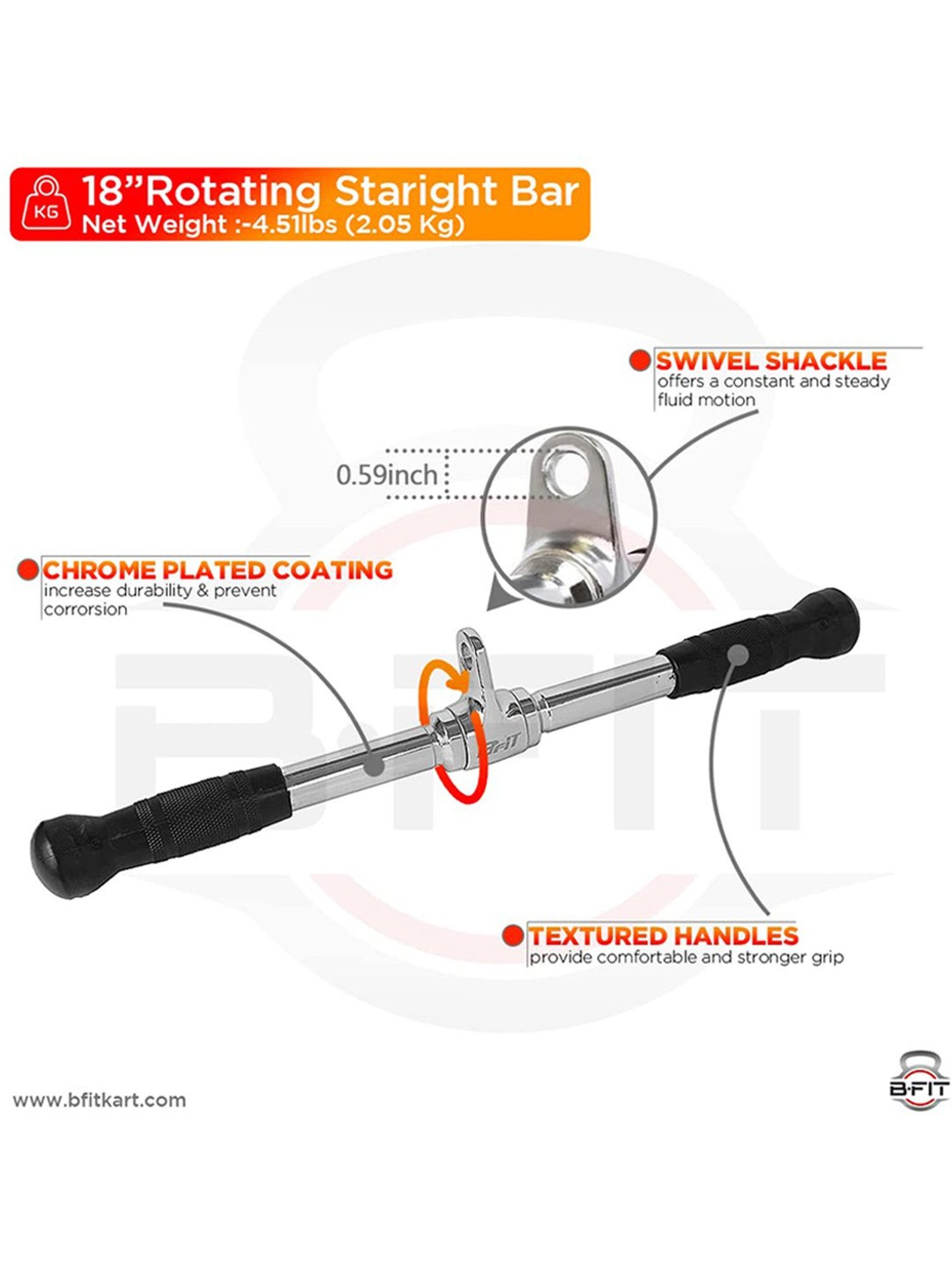 B Fit Gym Machine Cable attachments 18" Solid PRO-Grip LAT BAR (Silver)
