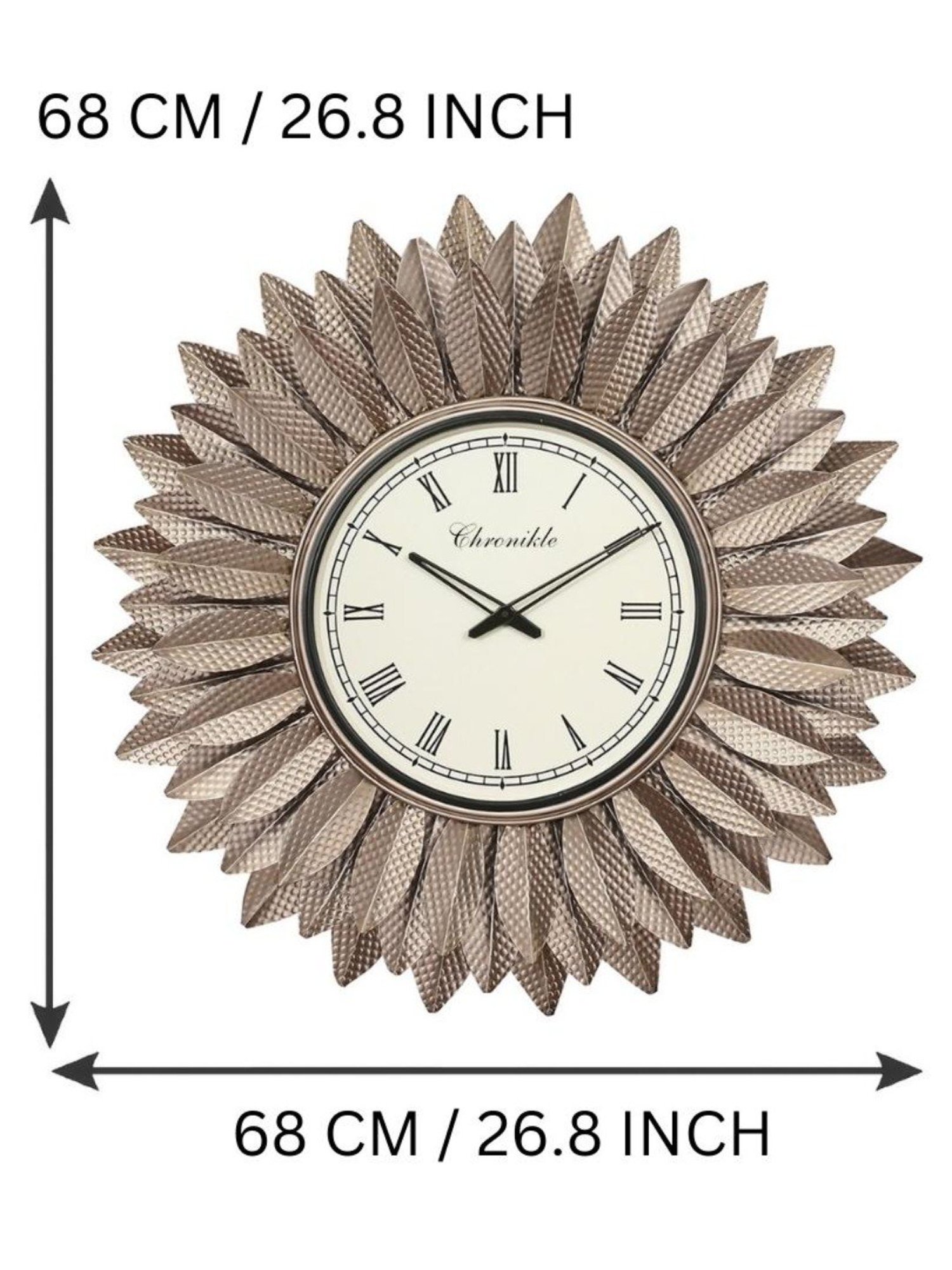 CHRONIKLE Sun Burst Design Golden Iron Roman Number Analog Wall Clock