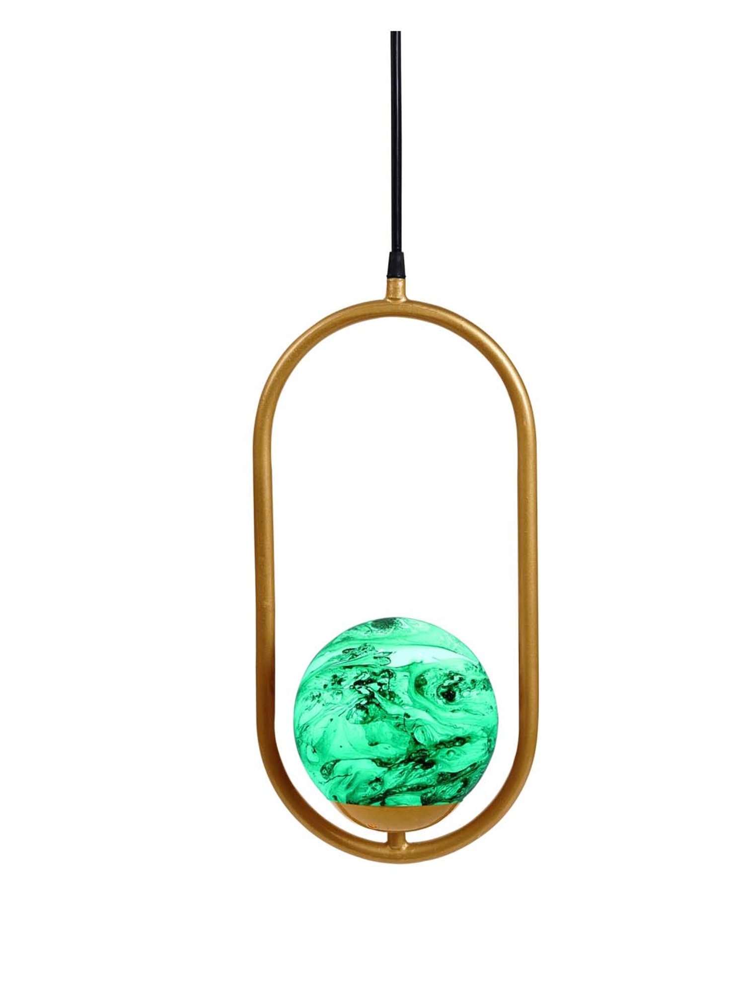Homesake Exclusive Green & Golden Metal Oval Lampshade with Pendant Indoor Hanging Light - Set of 1