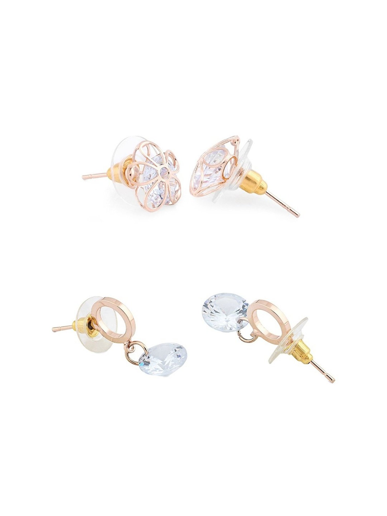 Zaveri Pearls Set of 2 Rose Gold Contemporary Stud & Drop Earrings - ZPFK12777