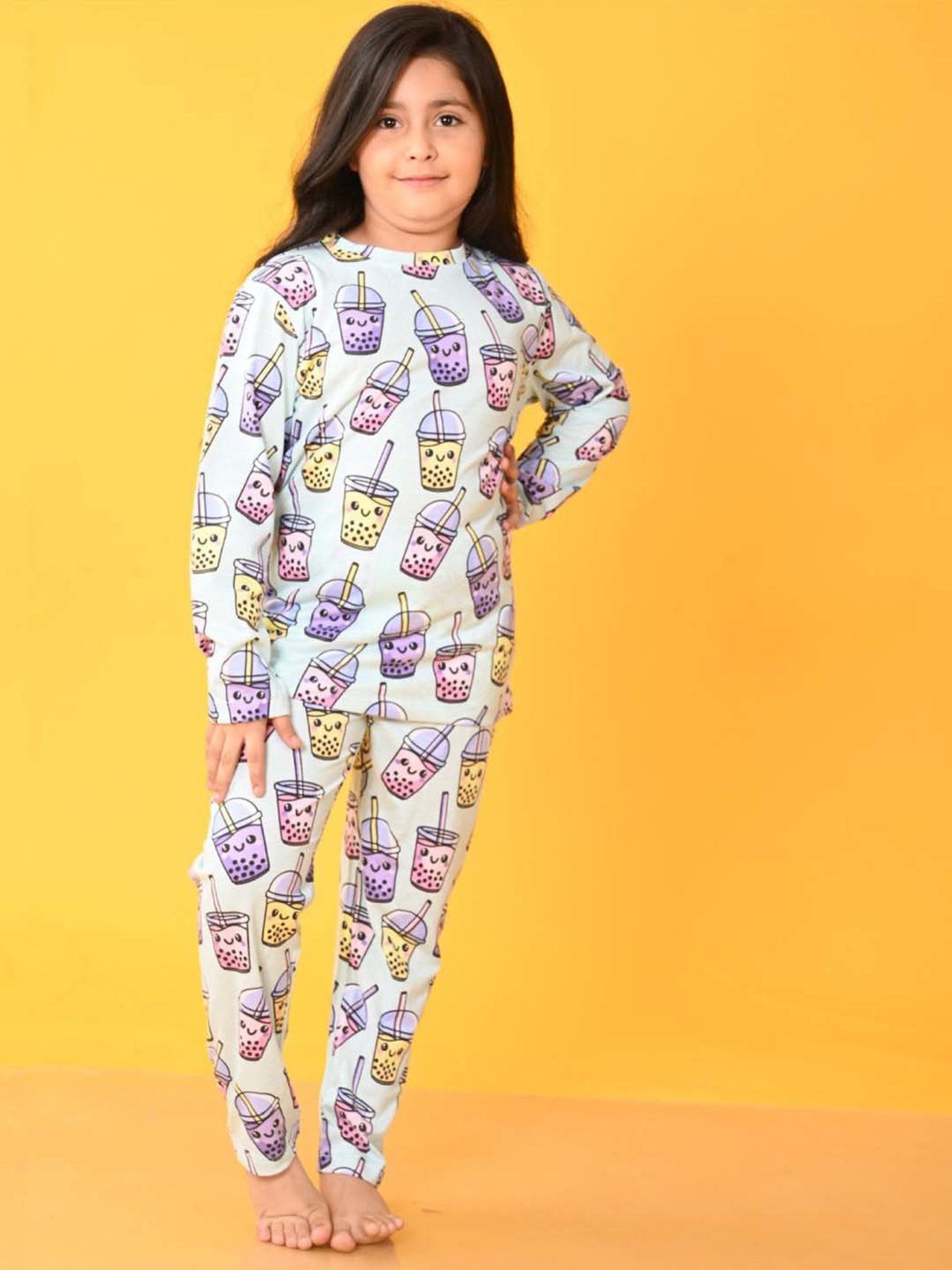 Anthrilo Kids Aqua Cotton Printed Full Sleeves T-Shirt & Trouser