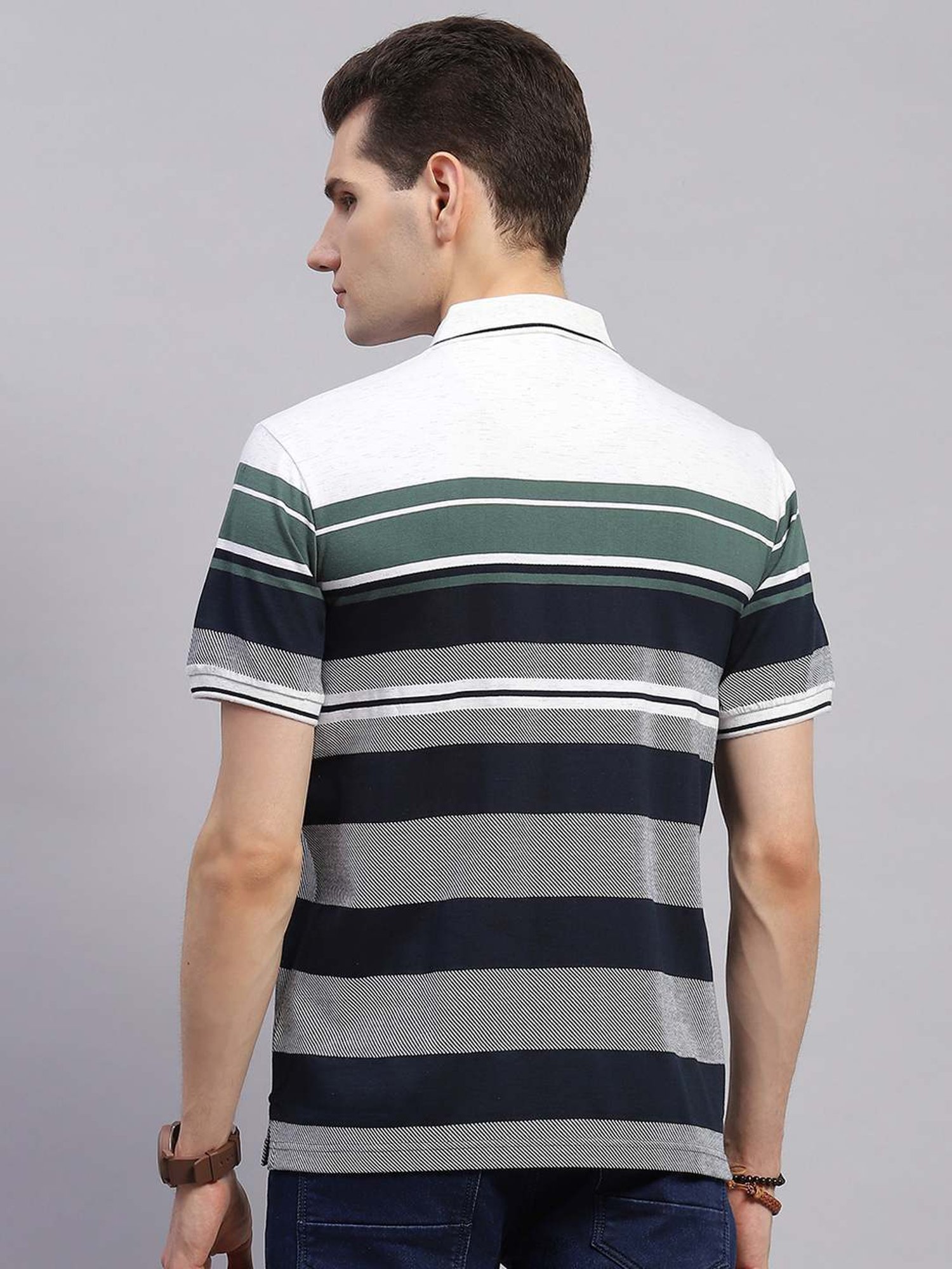 Monte Carlo Navy Blue Regular Fit Striped Polo T-Shirt