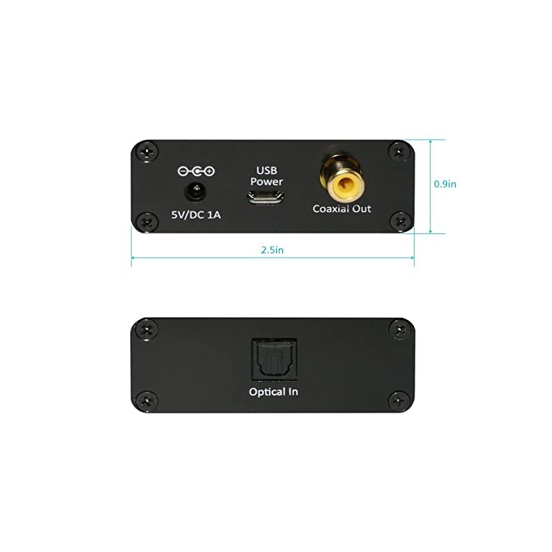 Toslink Optical to Coax Coaxial Digital Audio Converter Support Dolby Digital DTS 51 Sampling Rates 441 Khz 48Khz 96 Khz 192Khz Black 65040