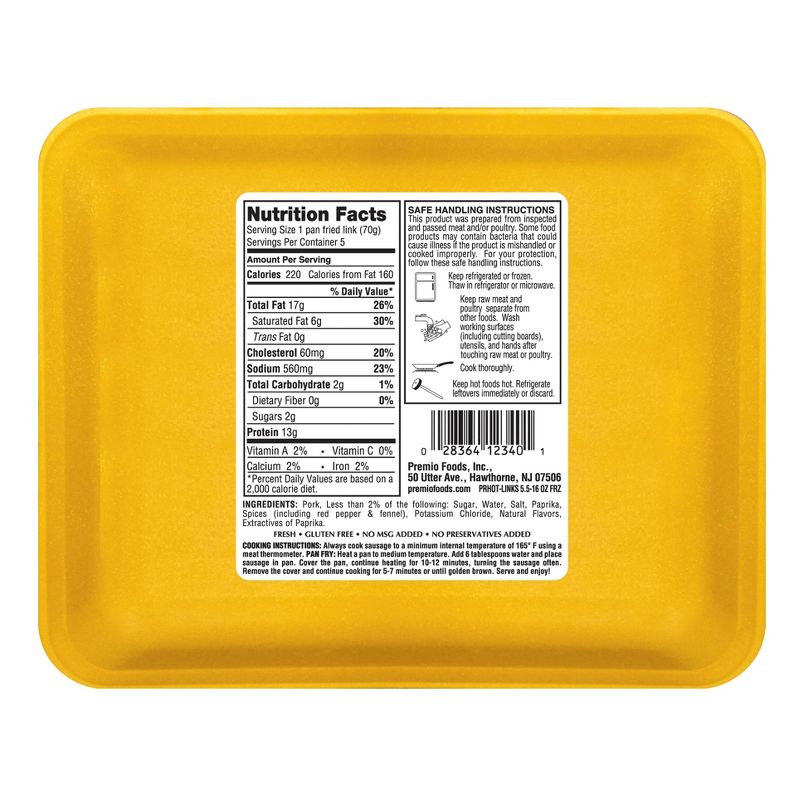 Premio Hot Italian Sausage Links - 16oz/5ct