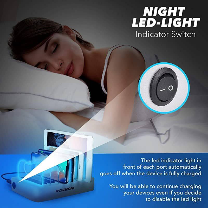 USB Charging Station Dock - Fast Charge Docking Station for Multiple Devices - Multi Device Charger Organizer - Compatible with Apple and Android (Silver 6-Port)