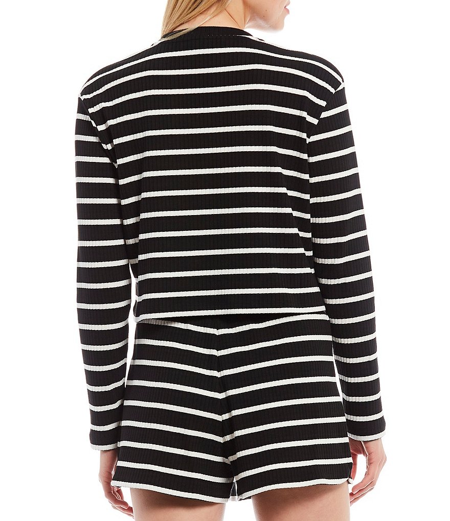 French Connection Tommy Stripe Rib Knit Coordinating Crew Neck Long Sleeve Cropped Tee