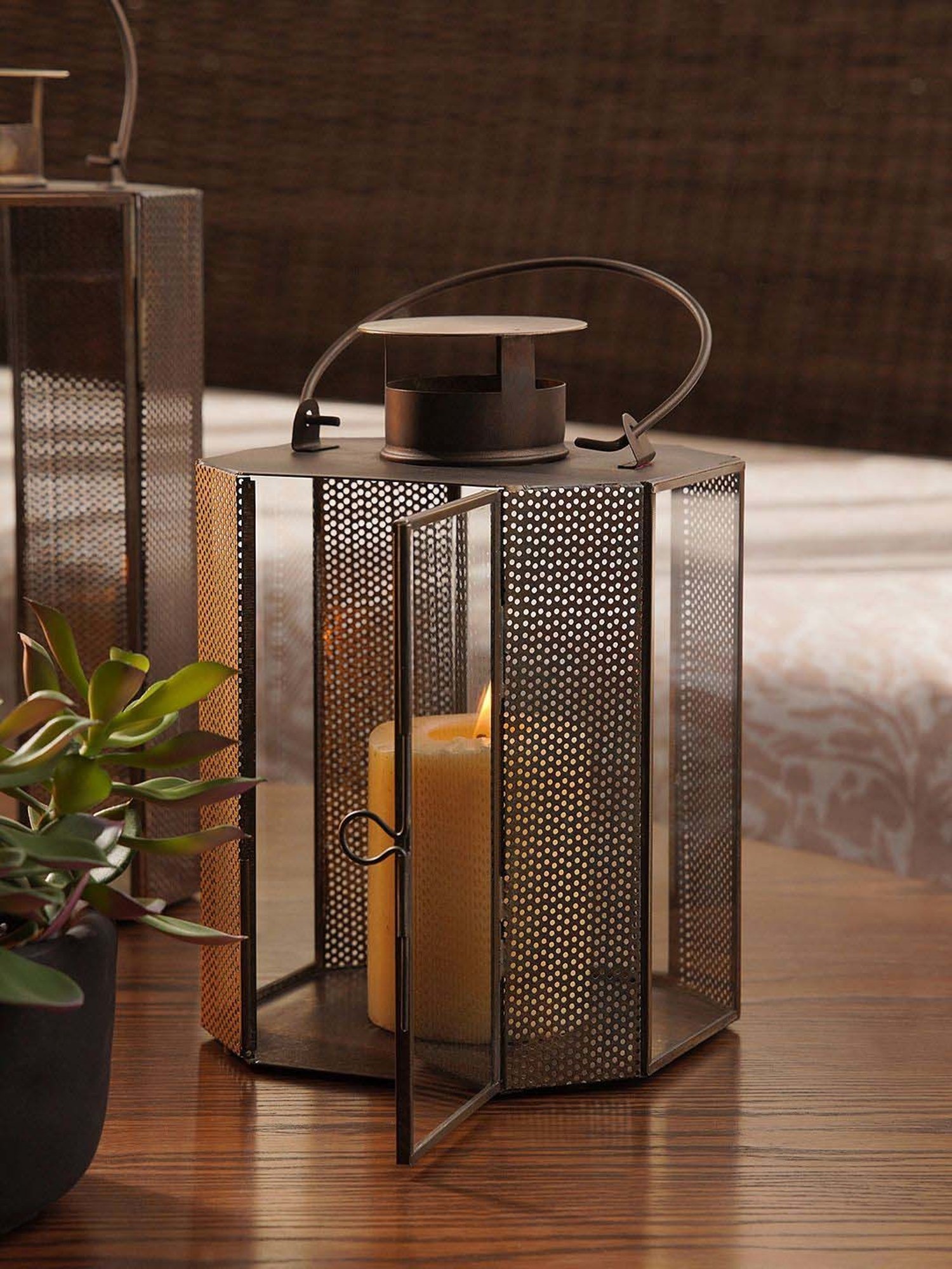 Pure Home and Living Brown Iron Antique Finish Lantern