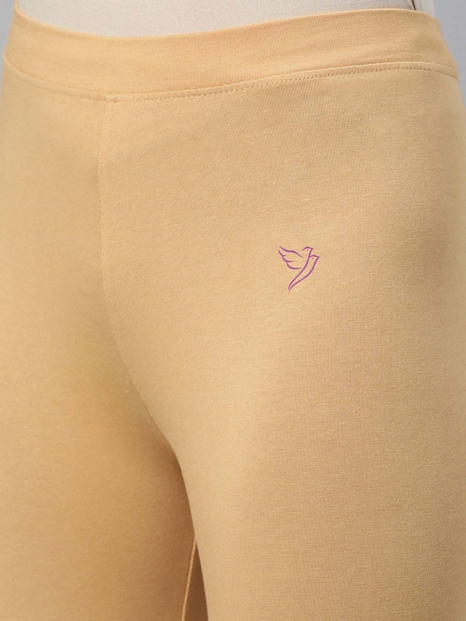 TWIN BIRDS Beige Cotton Ankle Length Leggings With Dupatta