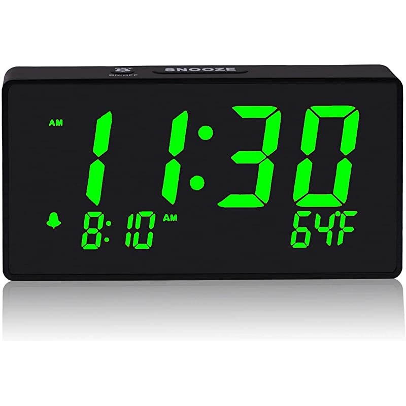 Desk Digital Alarm Clock, Large Numbers Green 6" LED Display, with USB Port for Charging, 0-100% Brightness Dimmer, Temperature, Snooze , Adjustable Alarm Volume,Small Bedside Clocks.