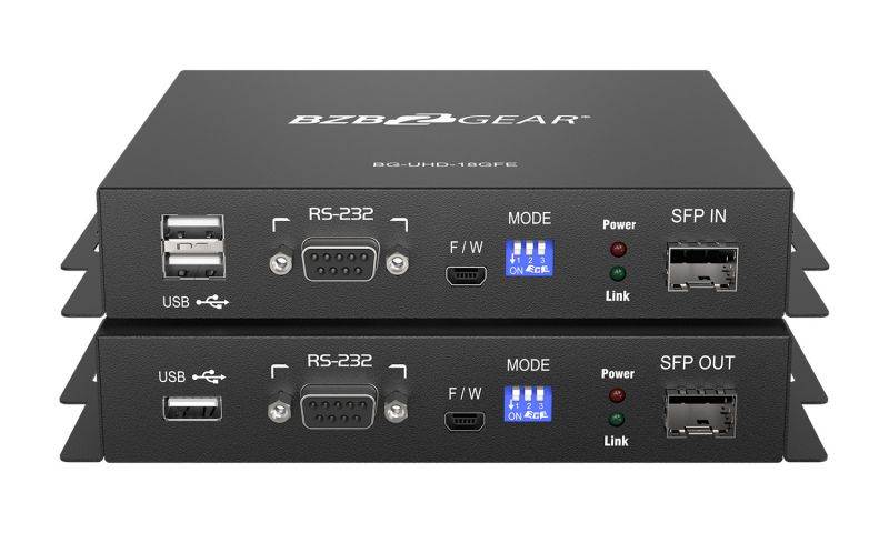 BZBGEAR 4K/UHD HDMI 2.0 18Gbps USB KVM Extender Kit Over fiber with HDR, Bi-directional IR & RS-232 Support