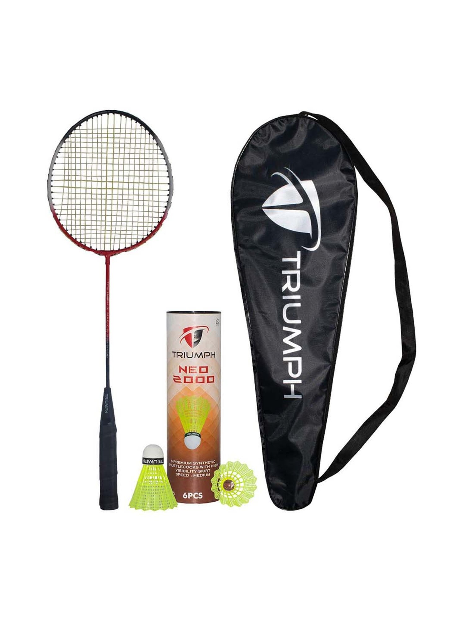 Triumph Red & Green Badminton Racquet with Neo-2000 Shuttlecock for Men (6Pcs)