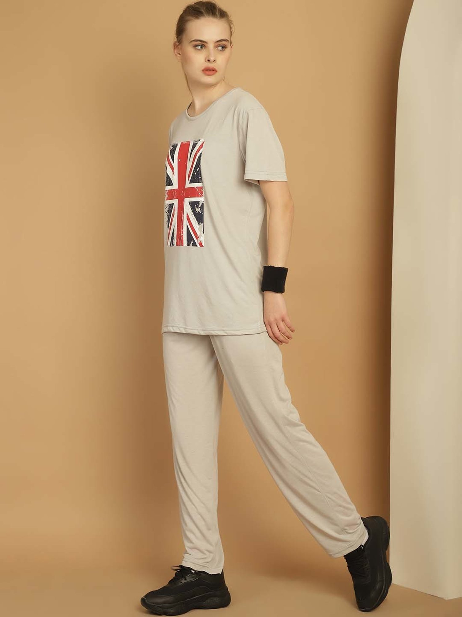 Vimal Jonney Grey Cotton Printed Sports T-Shirt Track Pant Set
