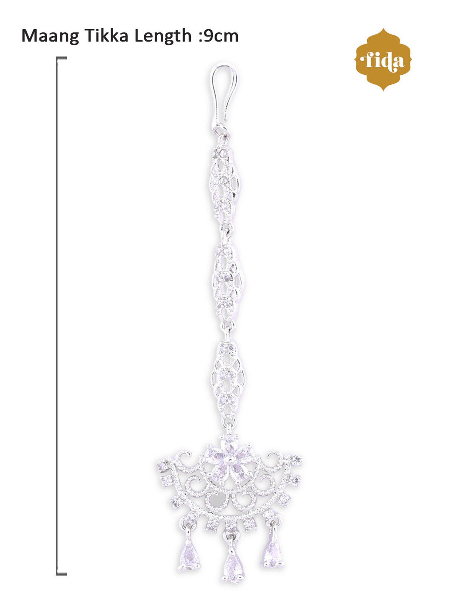 Fida American Diamond Silver-Plated Floral Maangtikka for Women