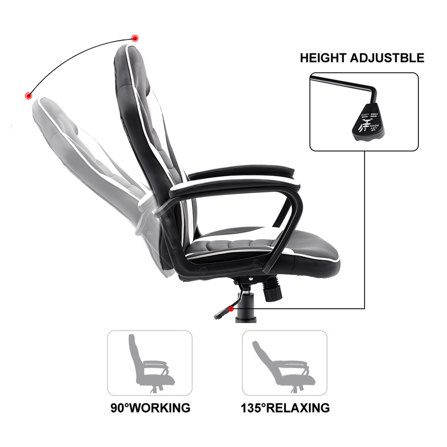 Gaming Chair Ergonomic Leather Recliner Racing Computer Chair High Back Adjustable Swivel Executive office Desk Chair E-Sport Video Game Chair with Lumbar Support