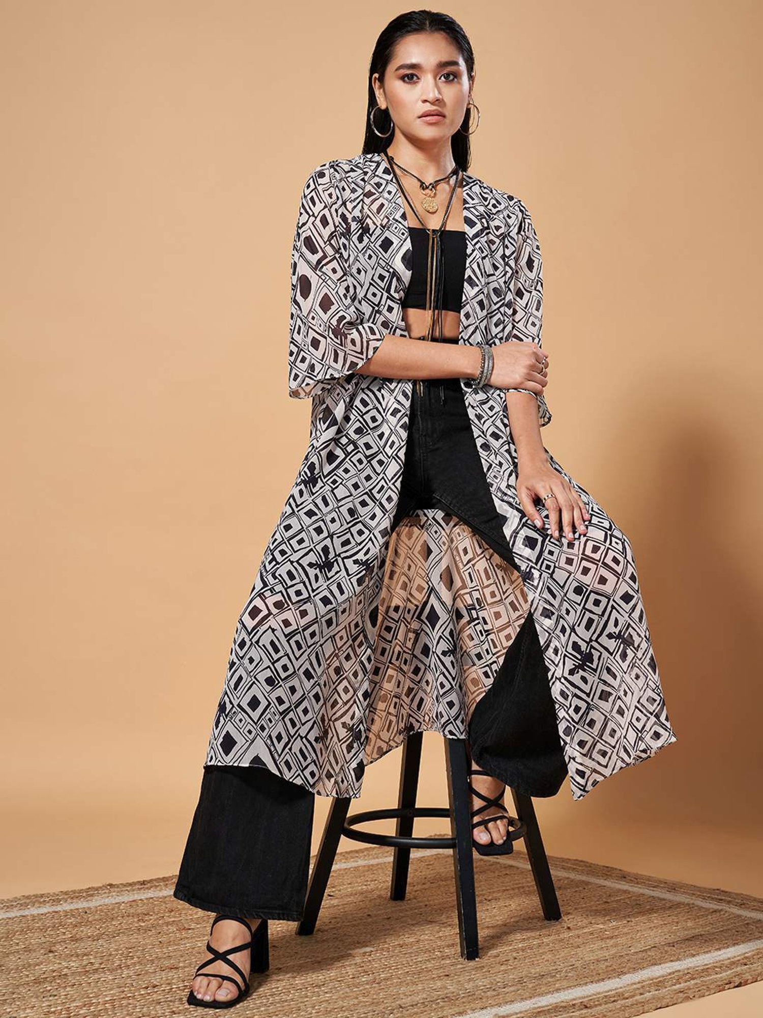 Marigold Lane White Printed Long Shrug