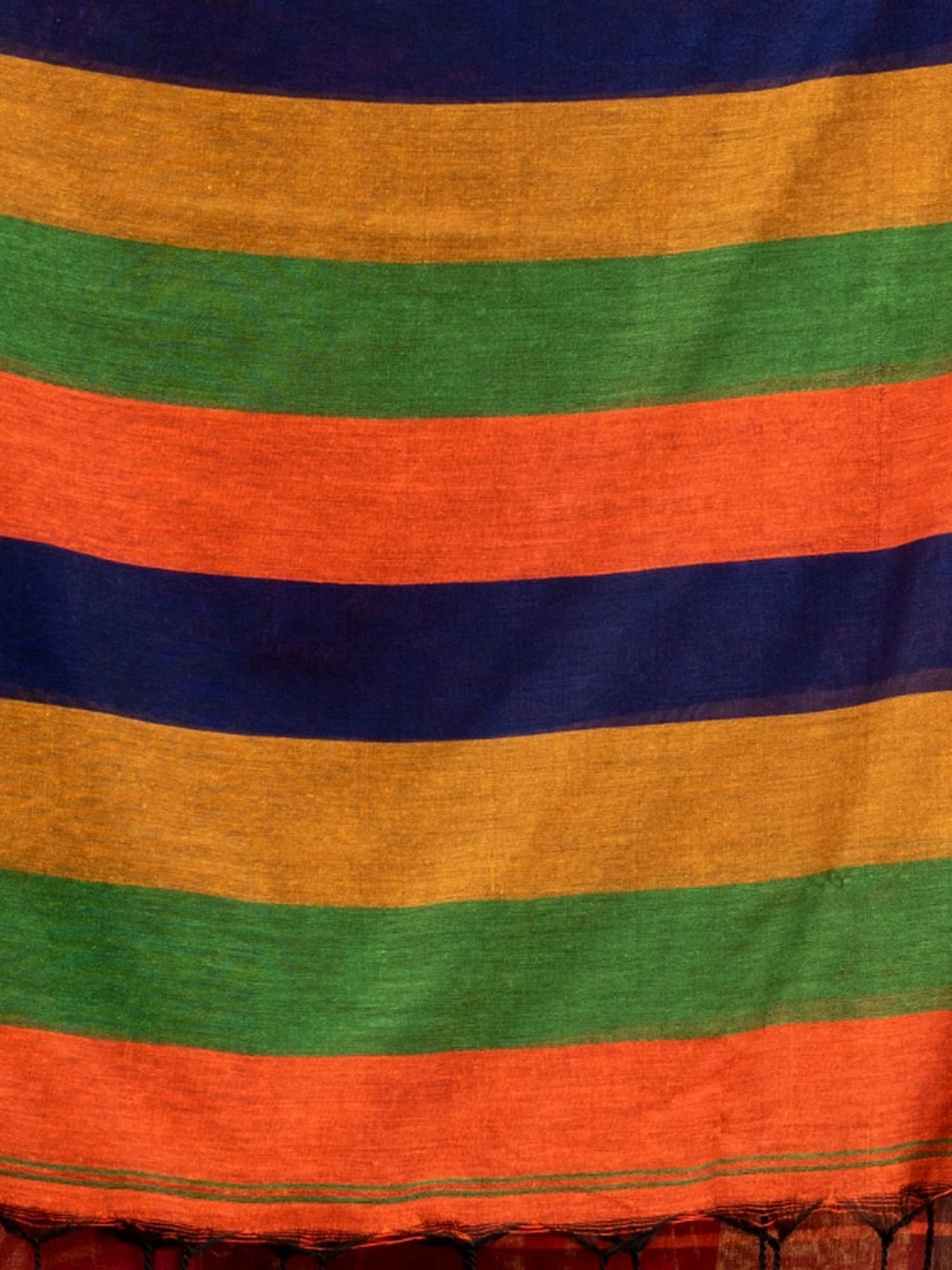 CHARUKRITI Brick Red Cotton Striped Saree With Unstitched Blouse