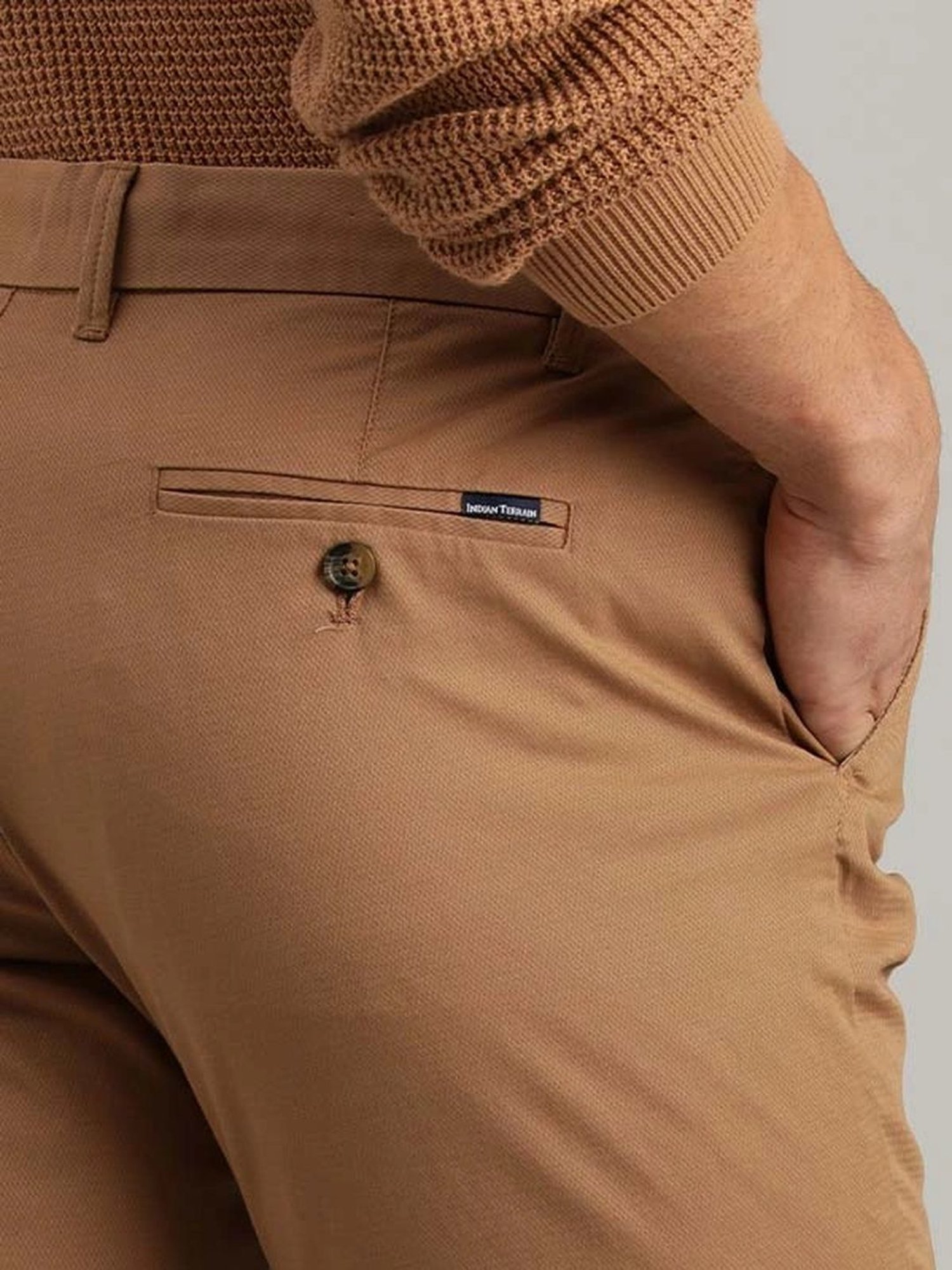 Indian Terrain Tan Slim Fit Trousers
