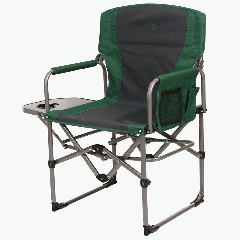 Kamp-Rite KAMPCC413 Compact Director's Chair Outdoor Furniture Camping Folding Sports Chair with Side Table and Cup Holder, Green/Gray