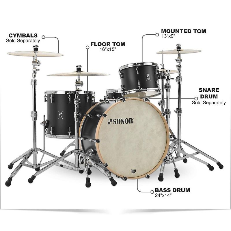 Sonor SONOR SQ1 3-Piece Shell Pack with 24 in. Bass Drum GT Black