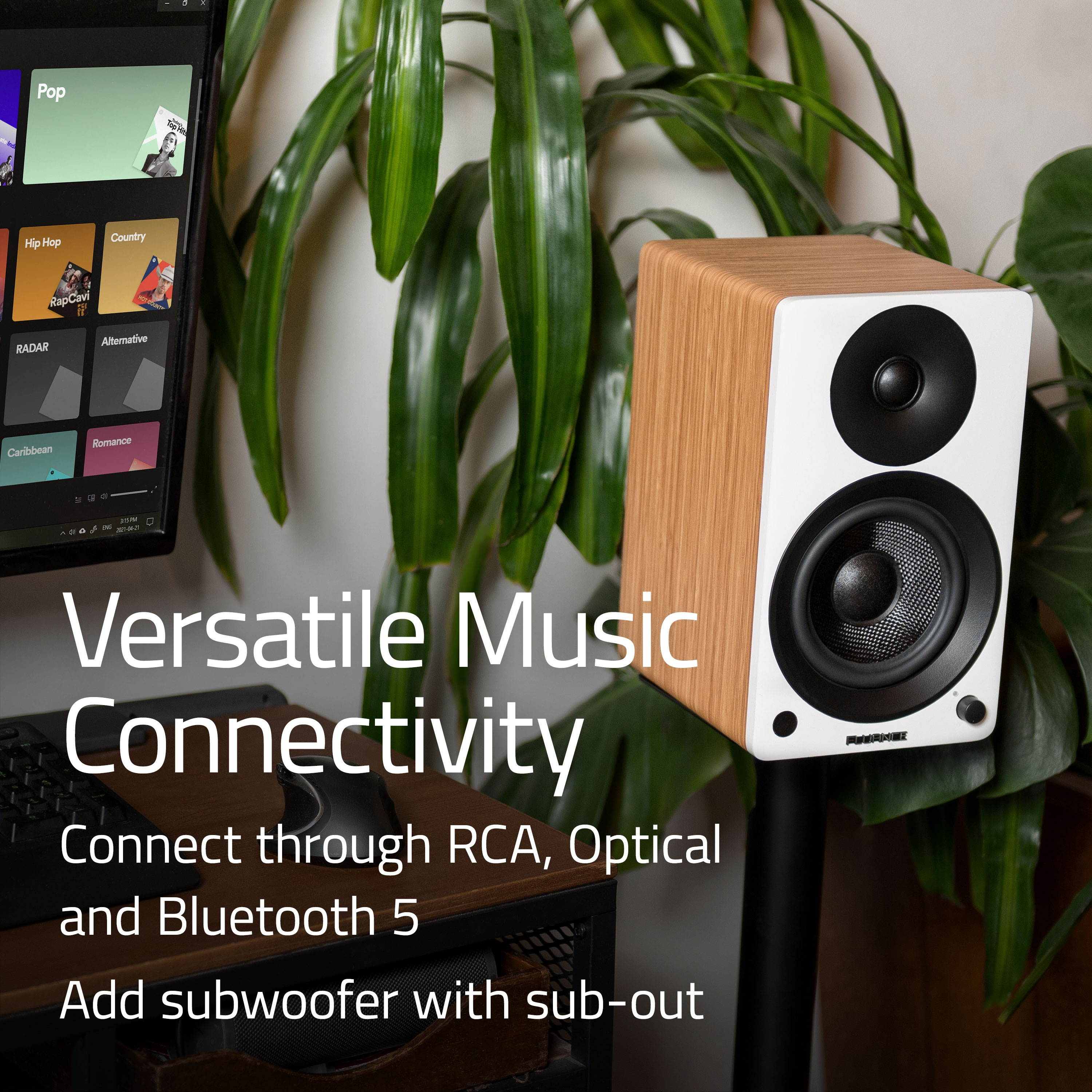 Fluance Ai41 Powered 2-Way 2.0 Stereo Bookshelf Speakers with 5" Drivers, 90W Amplifier for Turntable, TV, PC and Bluetooth 5 Wireless Music Streaming with RCA, Optical & Subwoofer Out (Black Ash)