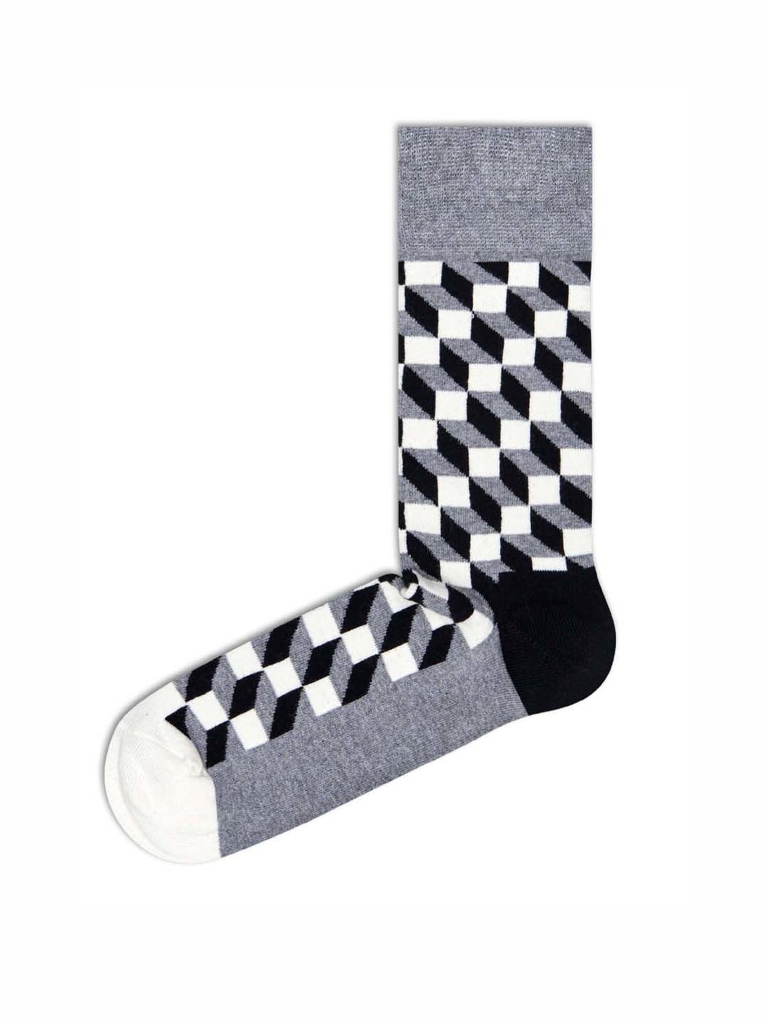 Happy Socks Filled Optic Grey Cotton Printed Socks (36-40)
