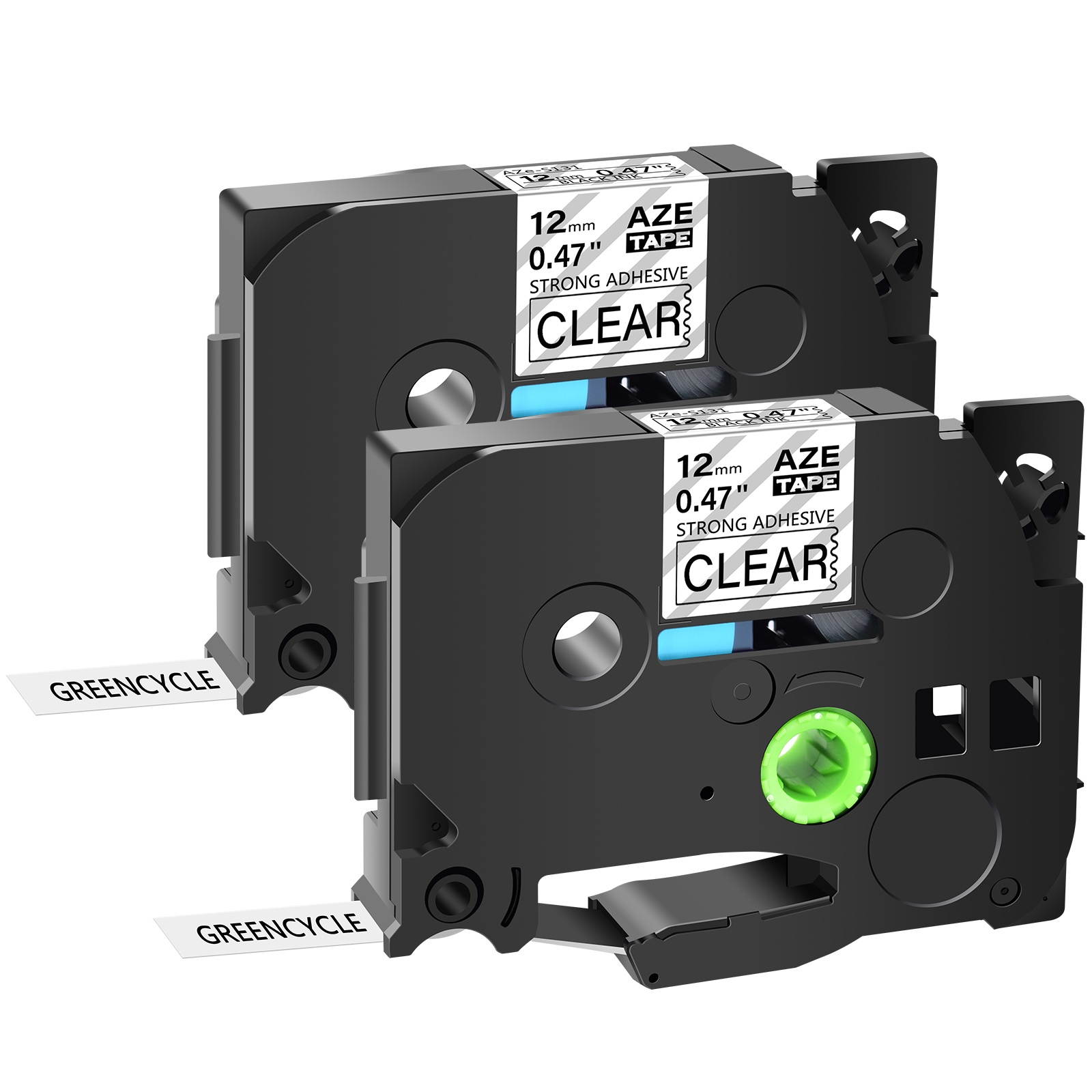 GREENCYCLE 2 Pack Compatible for Brother TZe-S131 TZ-S131 TZS131 TZeS131 Tape 12mm 0.47'' Laminated Black on Clear Extra Strength Label Tapes use in P-Touch PT-D210 D400 D600 Label Maker 26.2ft 8m