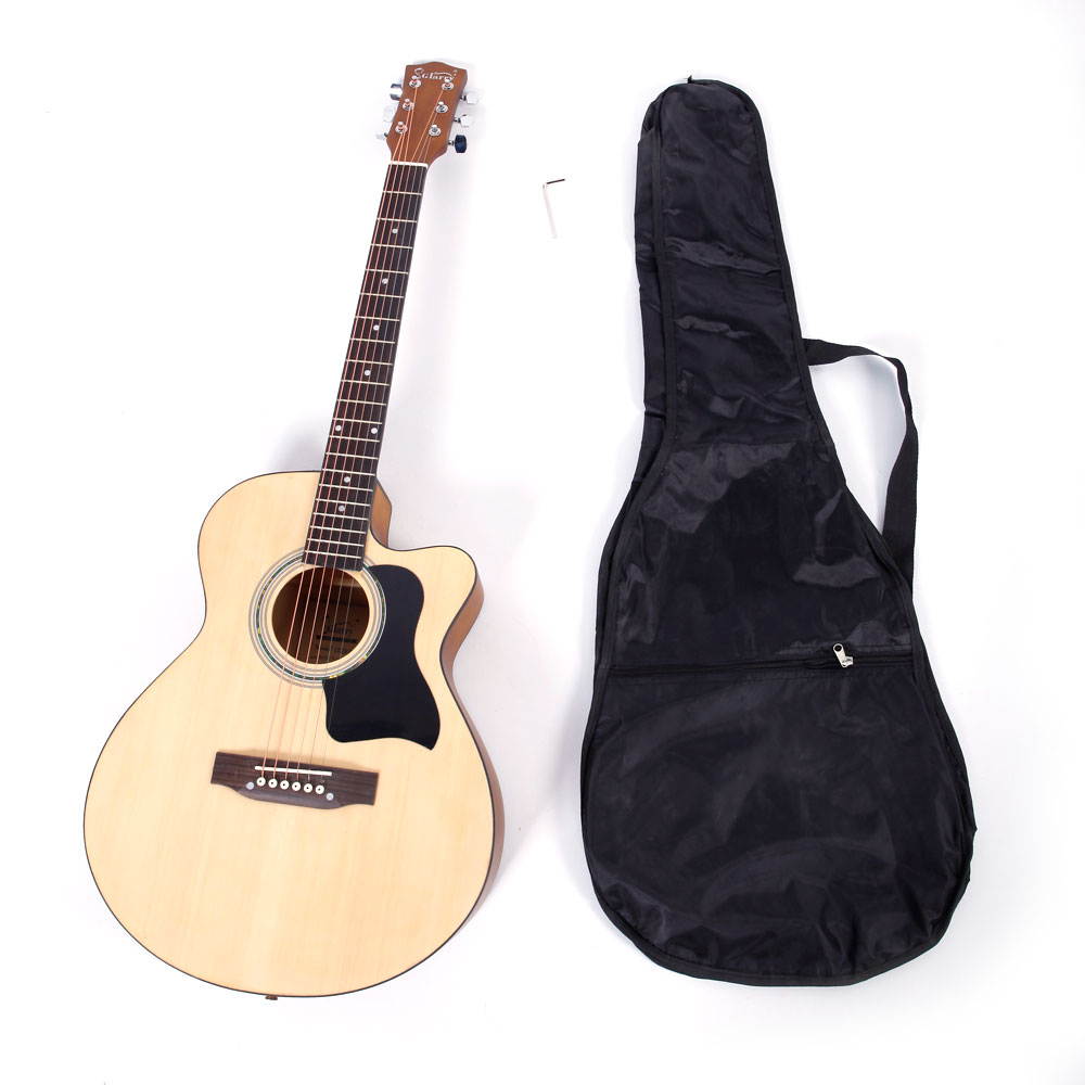 New Glarry 38" 6 Strings Spruce Cutaway Folk Acoustic Guitar Wrench Tool Wood