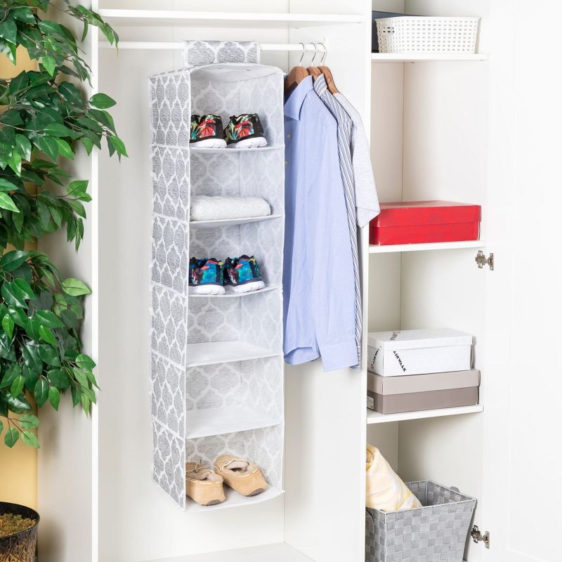 Home Basics Arabesque 6 Shelf Non-woven Hanging Closet Organizer, Grey