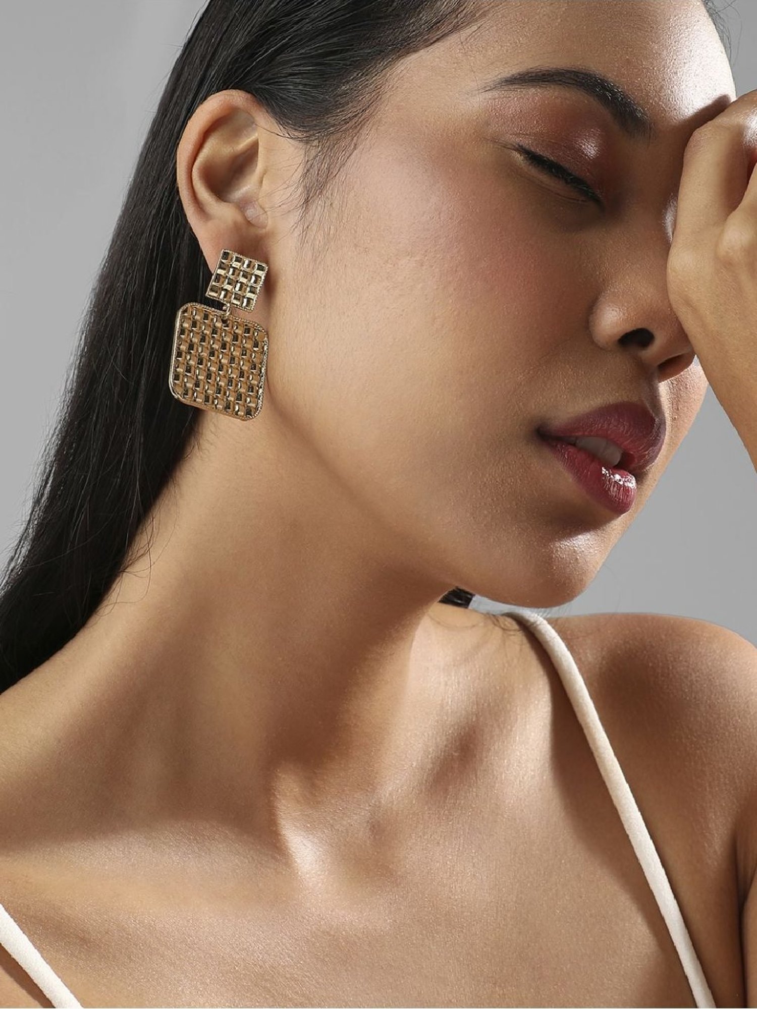 Sohi Women's Metallic Mosiac Drop Earrings  Champayne Gold