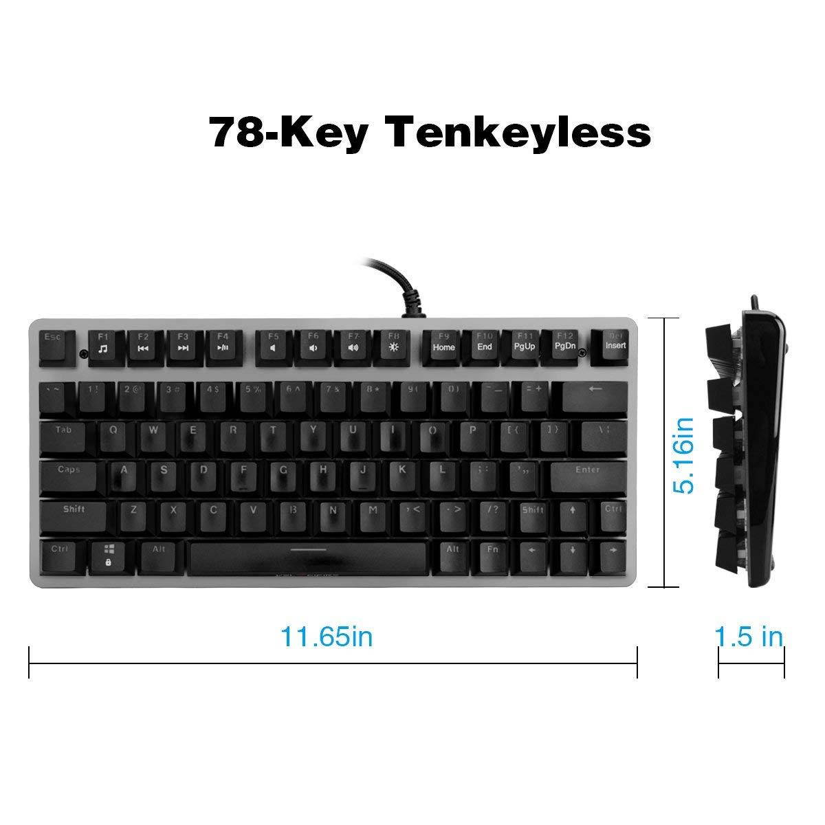 Velocifire TKL Mechanical Keyboard, 78-Key with Outemu Brown Switches and Double-Shot ABS Keycaps for Copywriter, Typist and Programmer