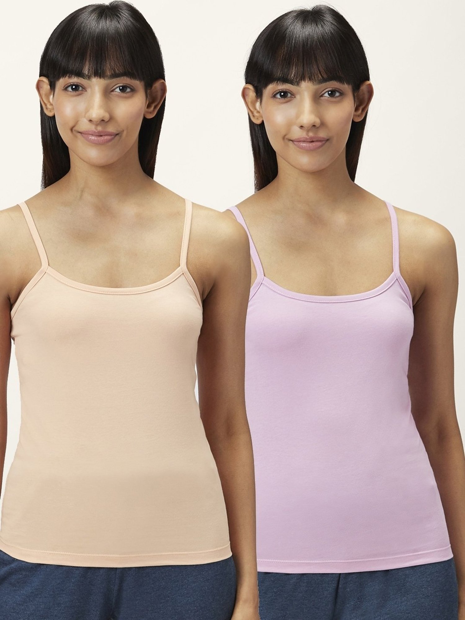 Dreamz by Pantaloons Lilac & Beige Cotton Camisoles - Pack Of 2