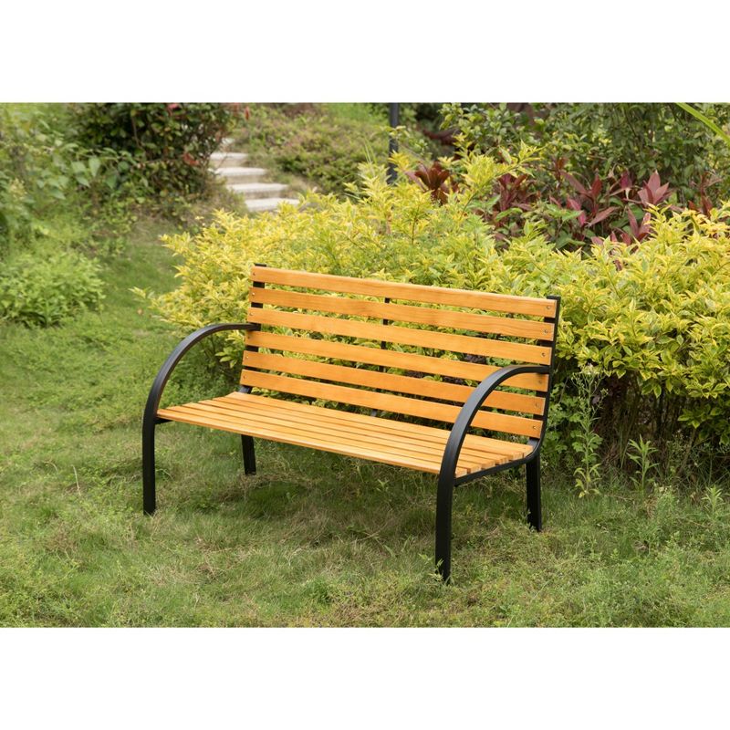 Gardenised Classical Wooden Outdoor Park Patio Garden Yard Bench with Steel Frame
