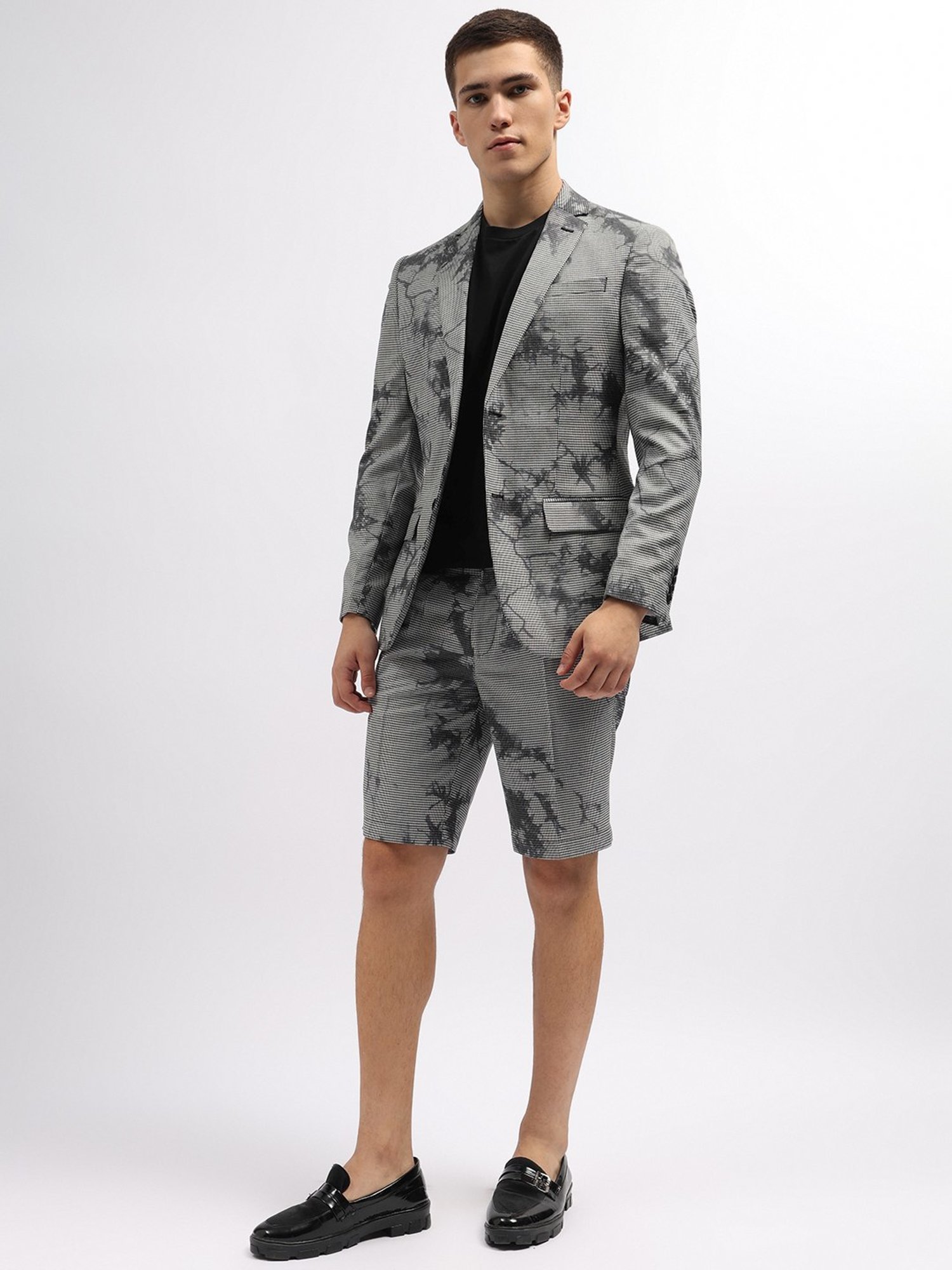 Iconic Black Regular Fit Printed Blazer