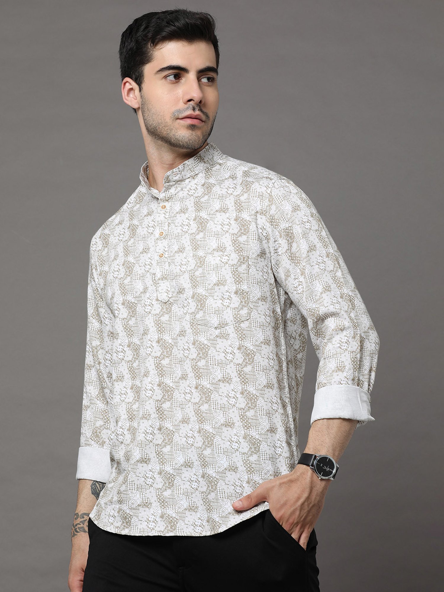 Manthan Red Full Sleeves Solid Kurta