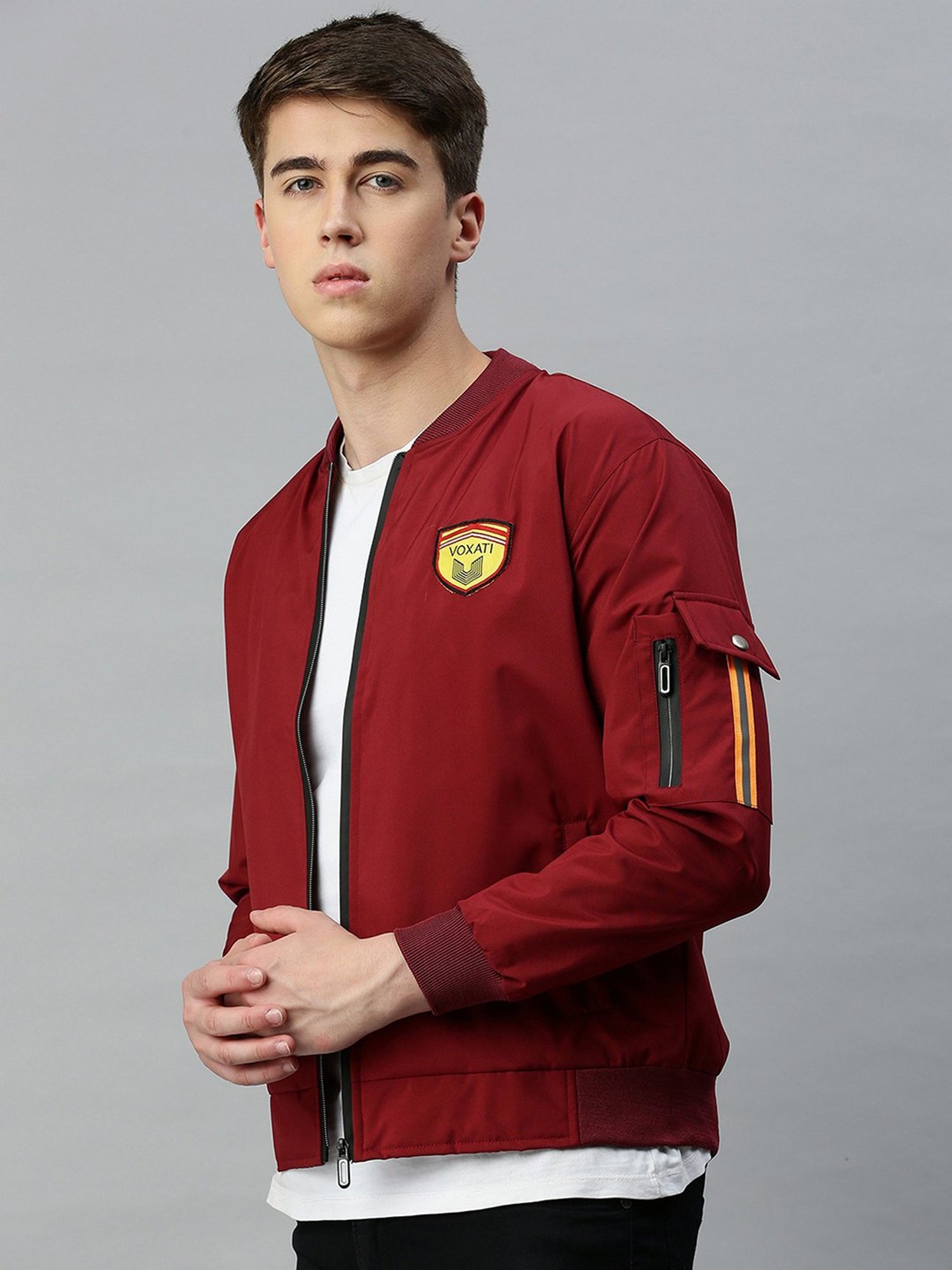 VOXATI Maroon Regular Fit Bomber Jacket