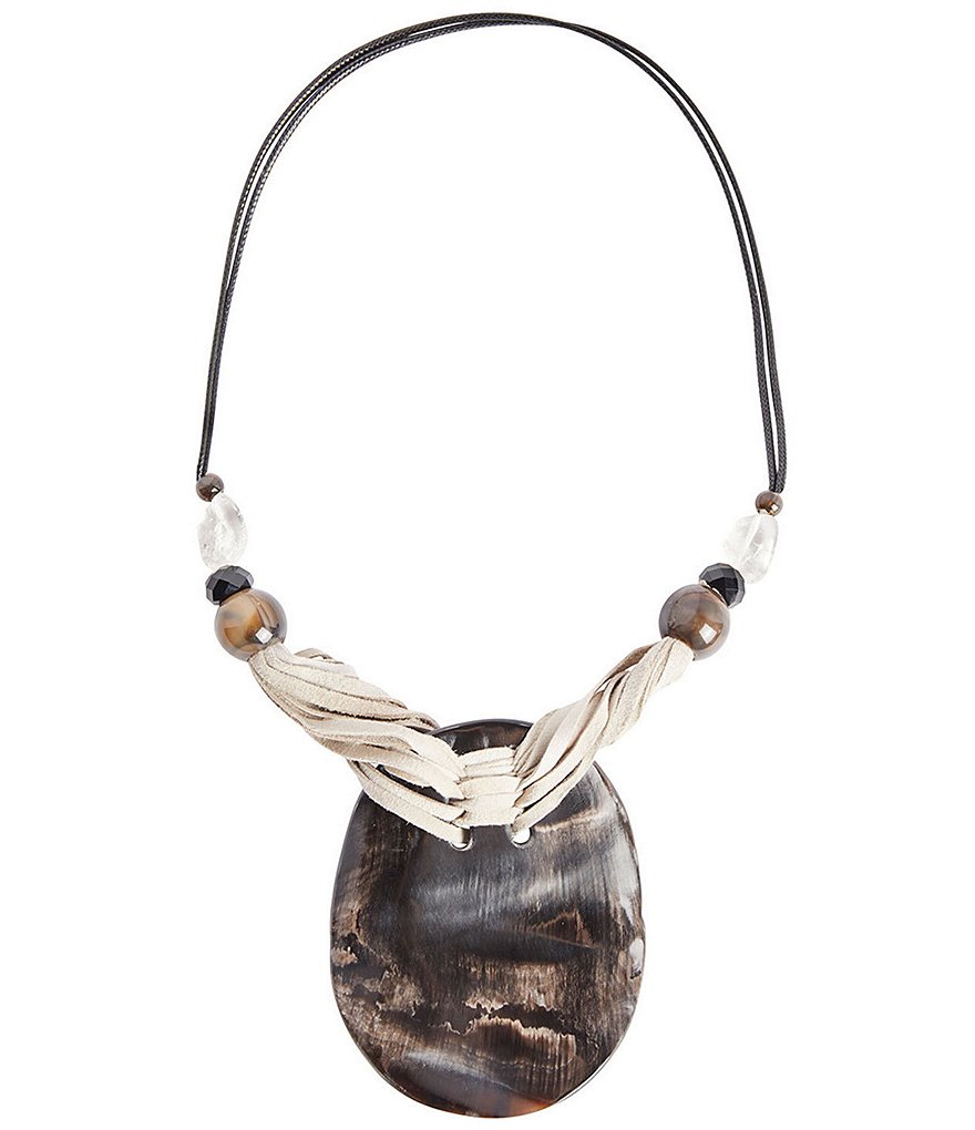 Ming Wang Oval Buffalo Horn Pendant Cord Necklace