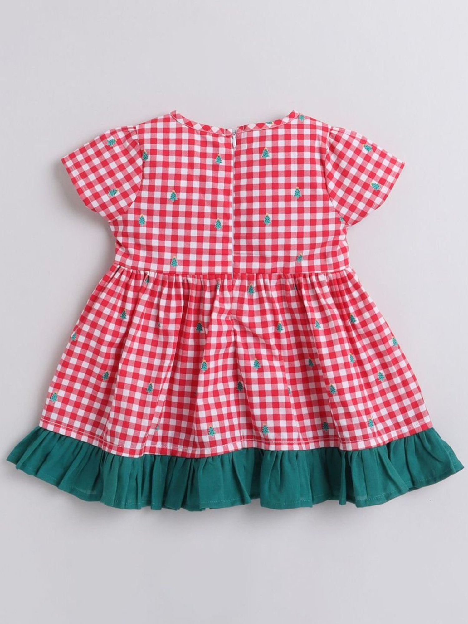 Many Frocks Kids Red & White Cotton Chequered Christmas Tree Dress