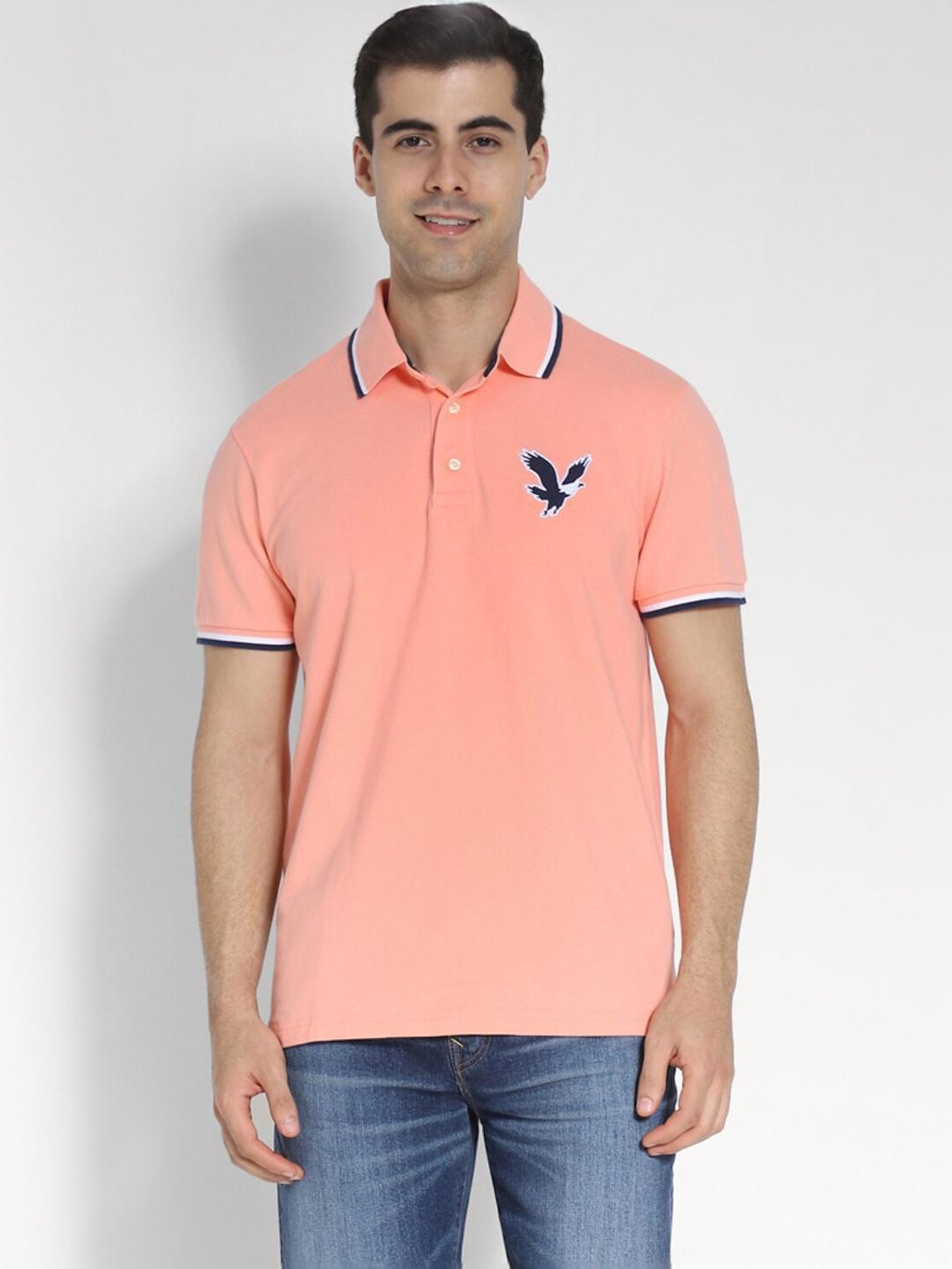 American Eagle Peach Regular Fit Polo T-Shirt