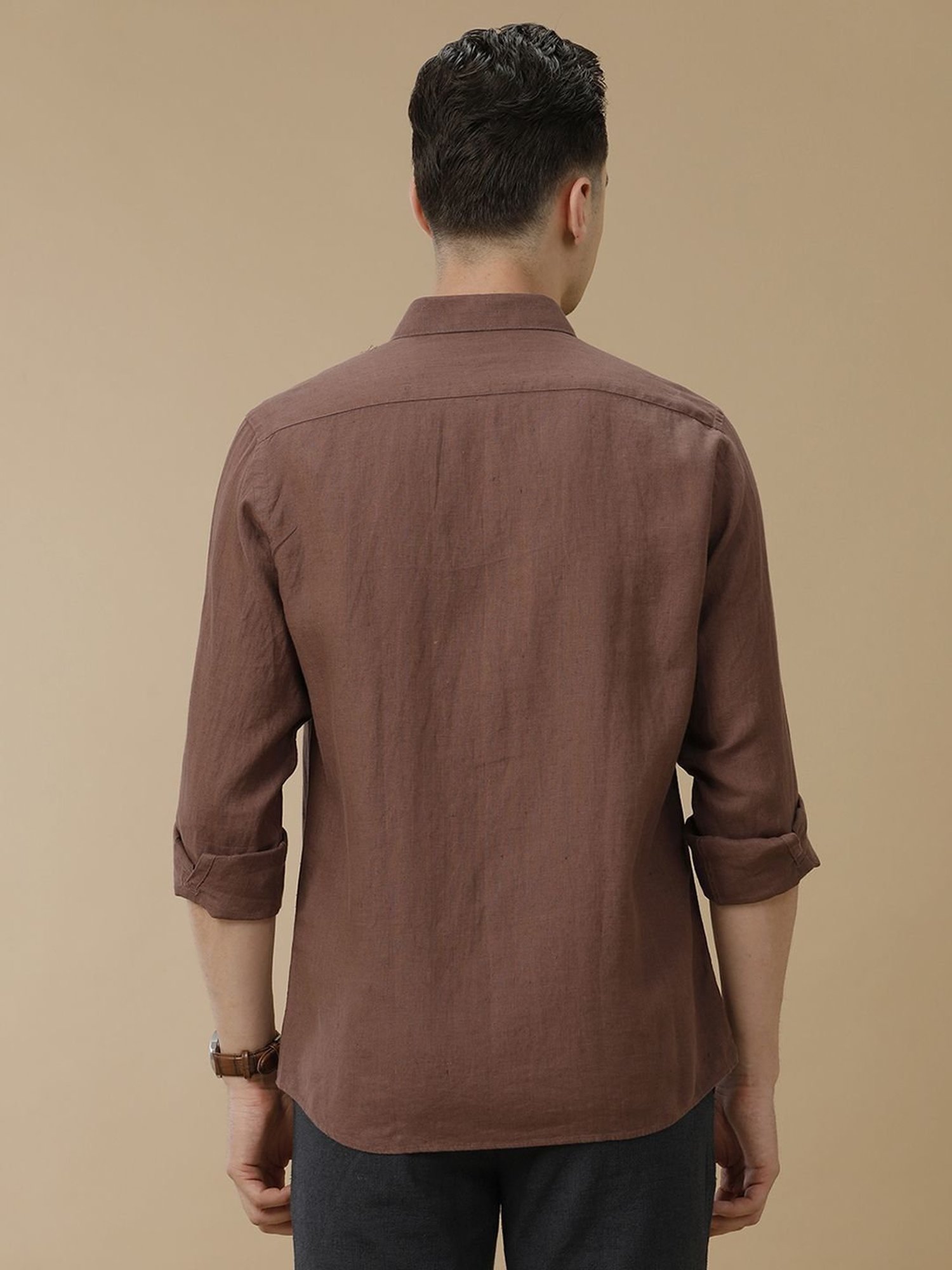 Linen Club Brown Linen Contemporary Fit Shirt