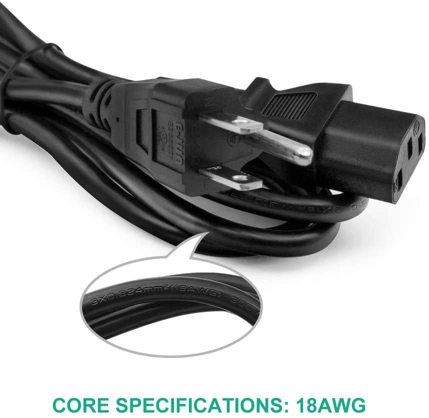 BENSN [UL Listed] 18 AWG 3 Prong Plug AC Cable for Samsung Toshiba LG Sharp Sony AOC BenQ Acer Asus ViewSonic Dell Compaq Computer Monitor and LCD TV Epson Printer 5 Ft PC Power Cord