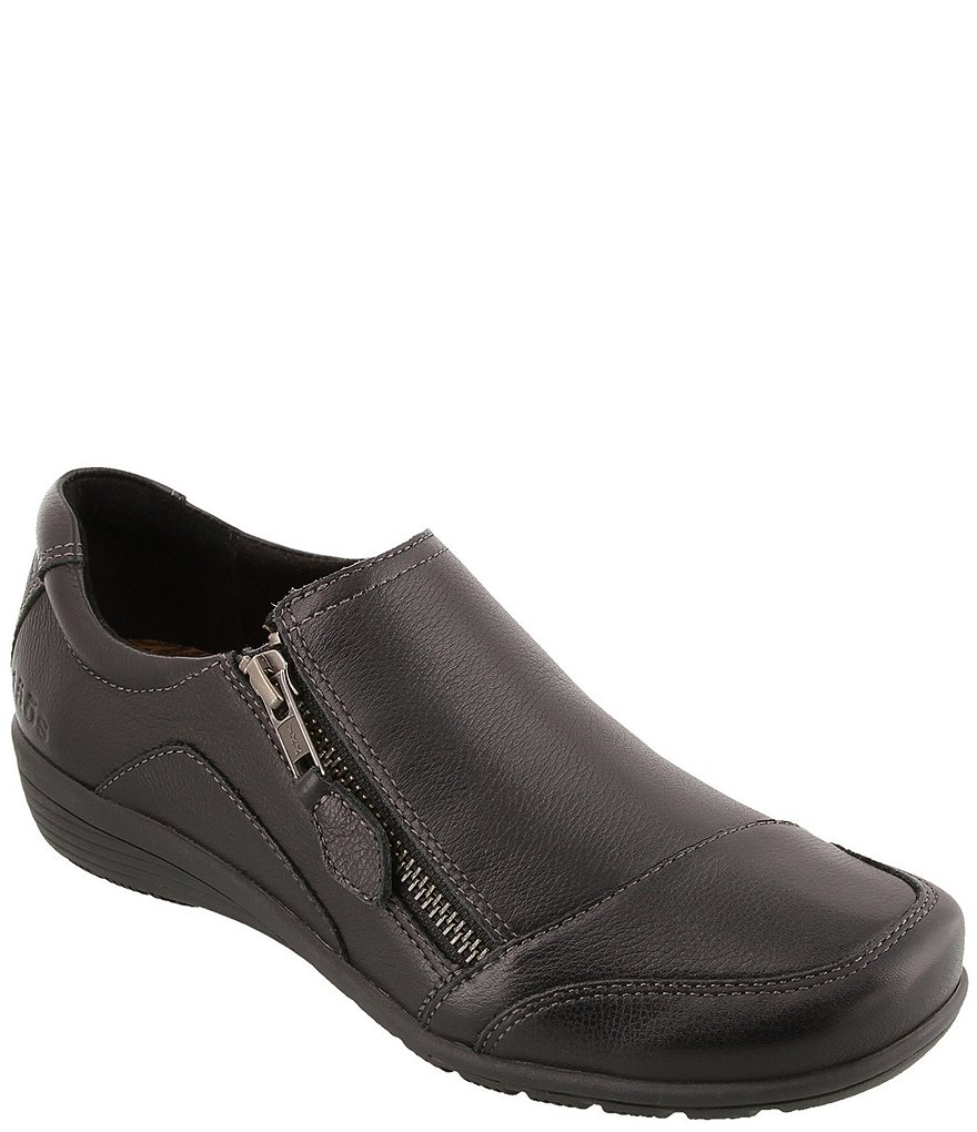 Taos Footwear Character Leather Side Zip Wedge Slip Ons