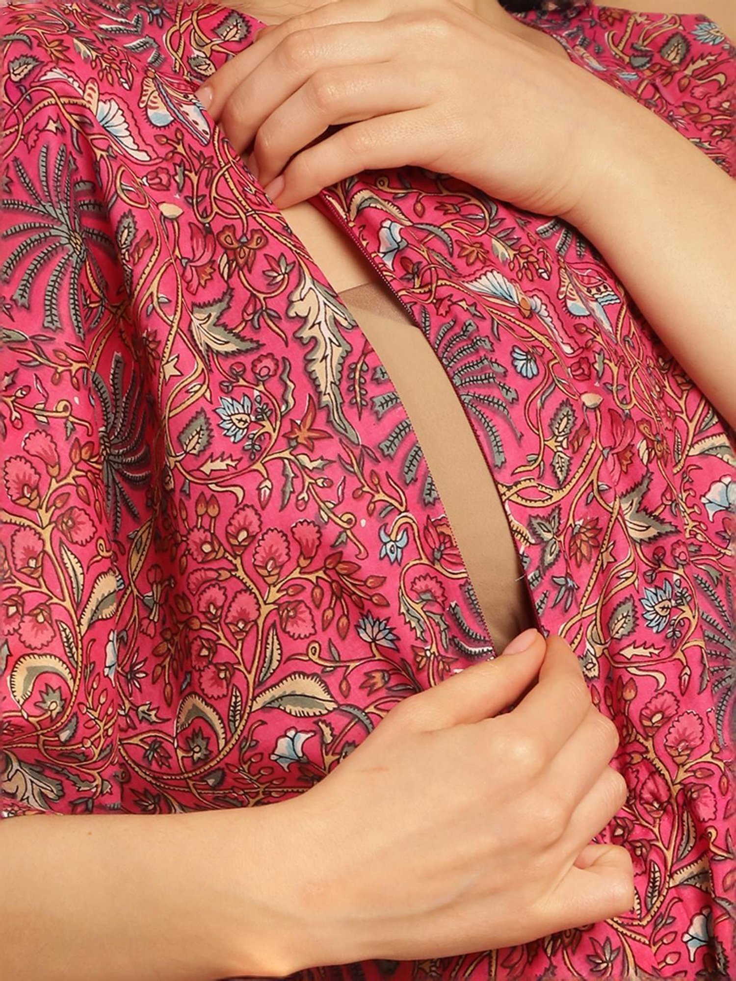 Secret Wish Pink Cotton Floral Print Kaftan