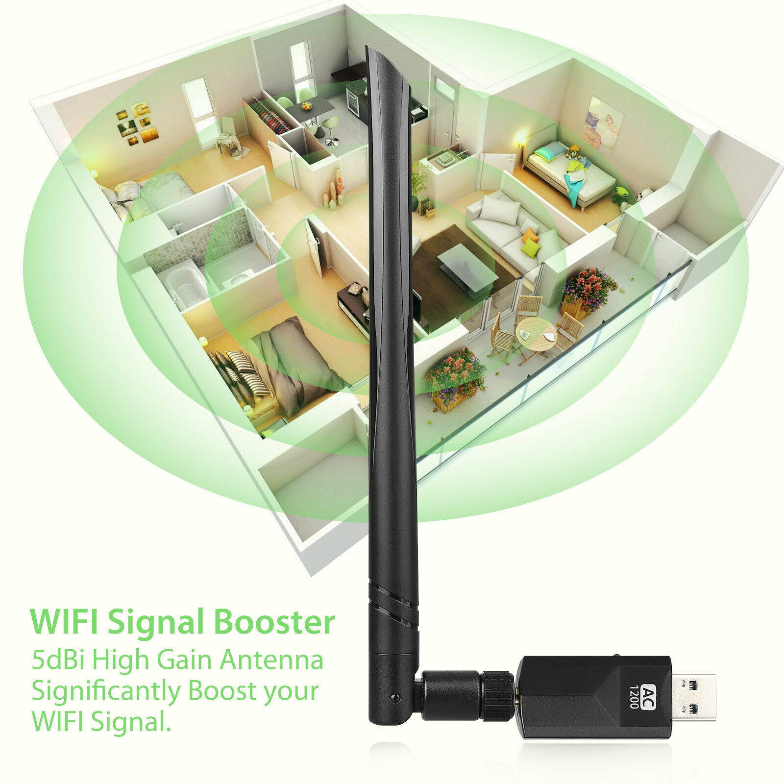 1200Mbps Dual Band Wireless USB 3.0 WiFi Adapter Network LAN w/Antenna 802.11AC